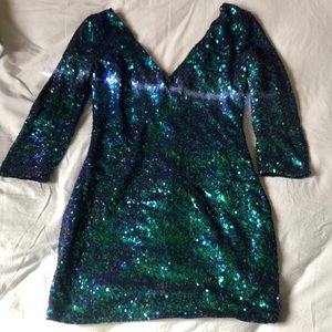 Green and blue colored sequin mini dress